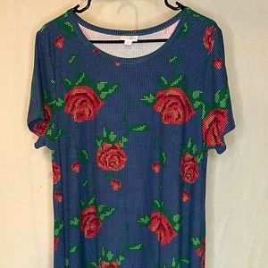 EUC Lularoe Carly cross-stitch rose XL